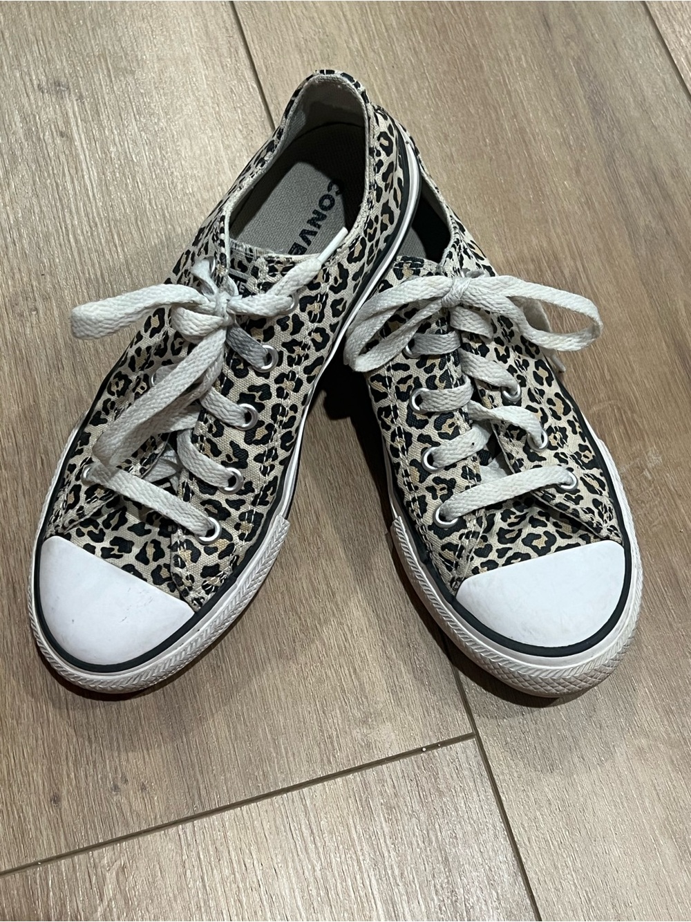 Converse Low Top Leopard Print Canvas Sneakers in Black and Cream Girls 2